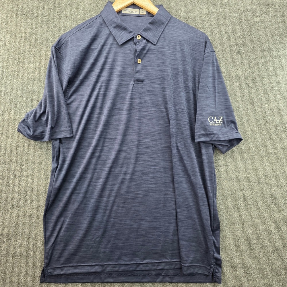 Peter Millar Featherweight Polo Mens Large Navy Blue Space Dye Golf Shirt‎
